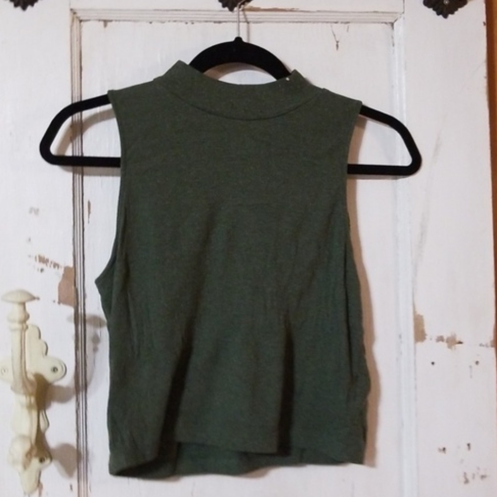 Olive green cropped high neck tank top
